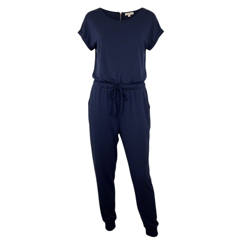 Alternative Apparel M Navy 100% Rayon Jumpsuit Drawstring Back Zip Pockets